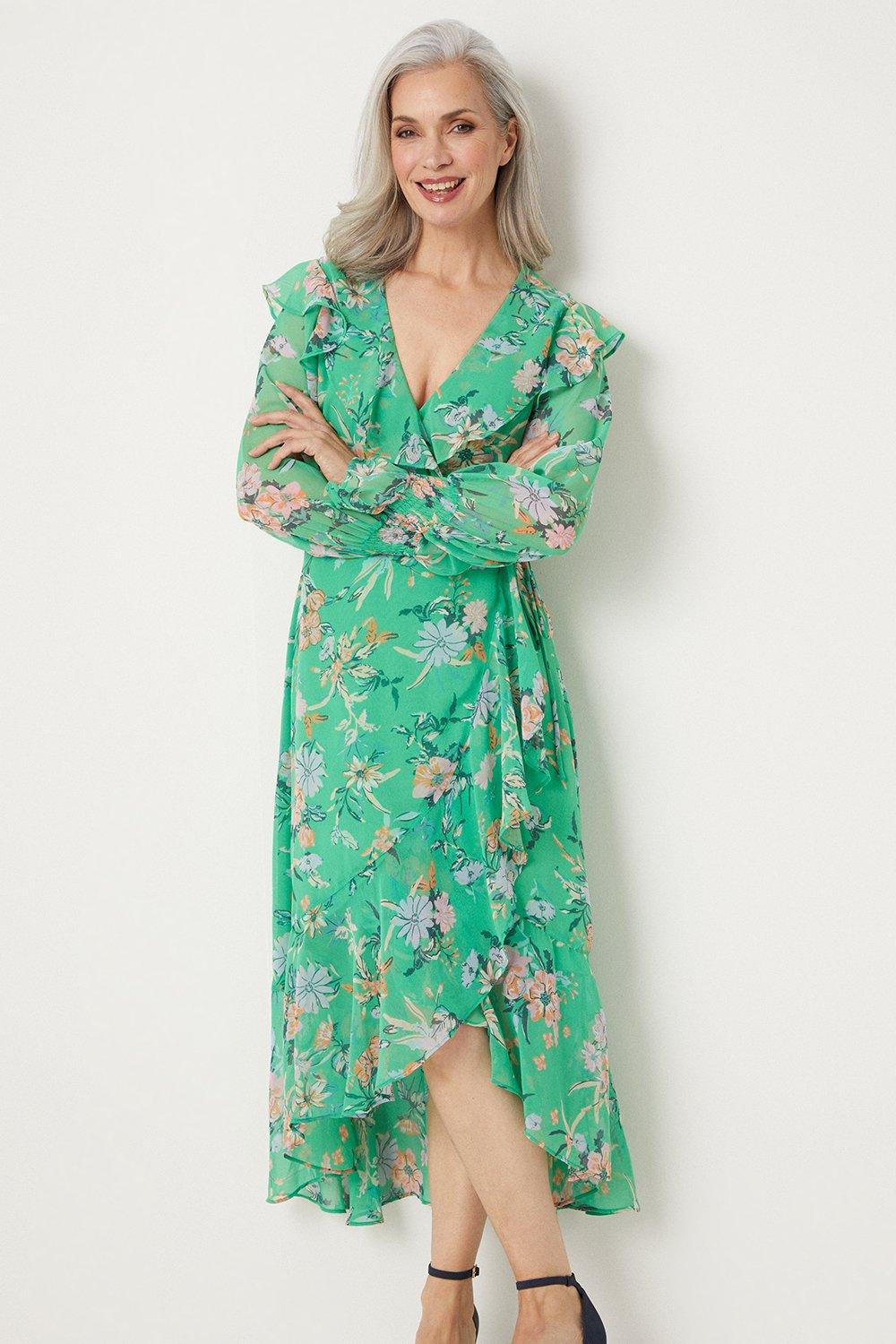 Green frill best sale wrap dress