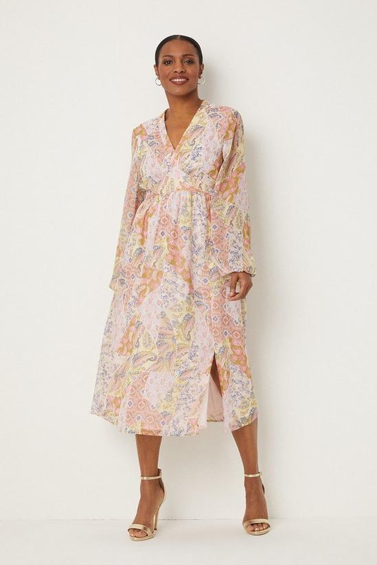 Wallis Pink Paisley Patchwork Wrap  Midi Dress 1