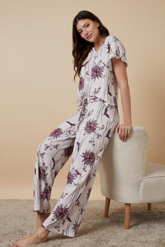 Wallis Frill Sleeve Jersey Pyjamas 1