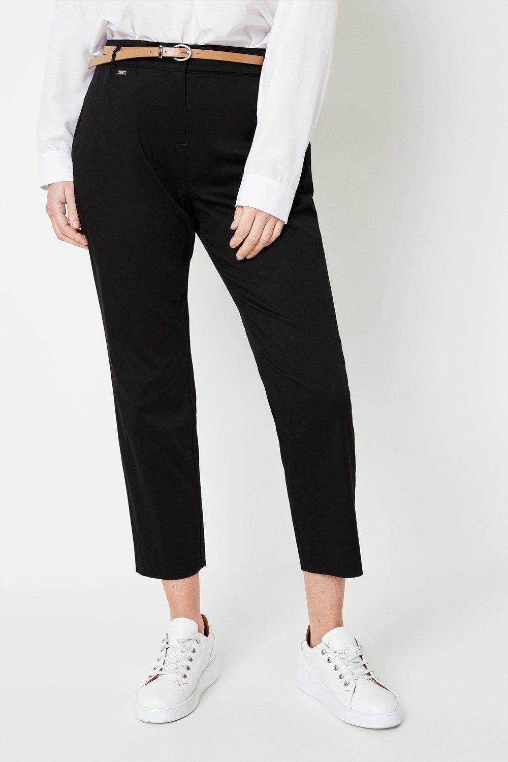 Womens Petite Stretch Cigarette Belted Trousers