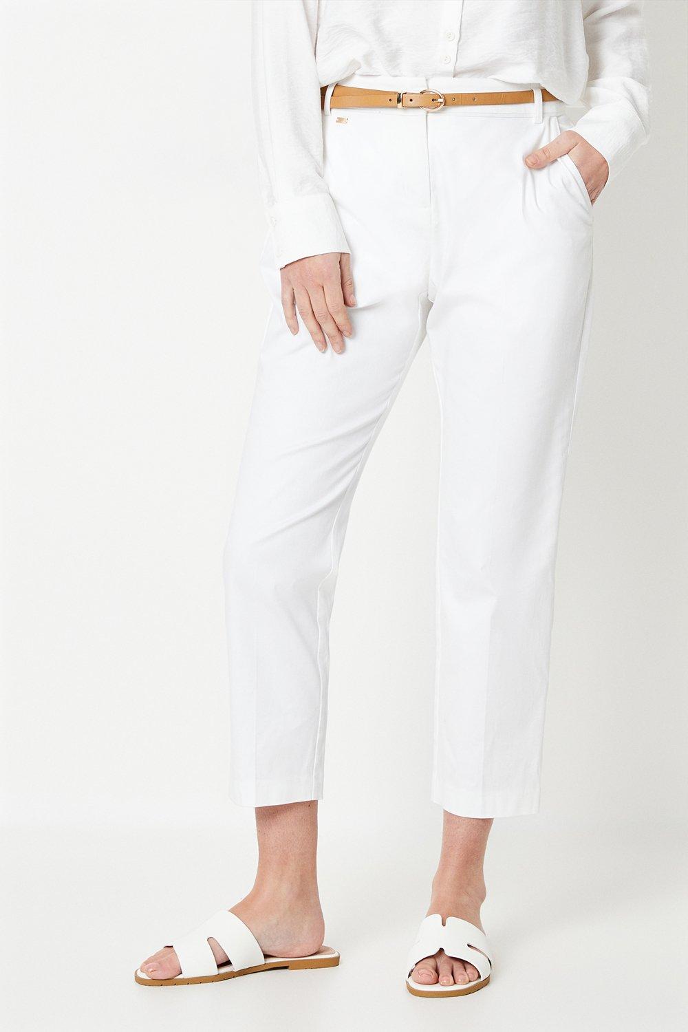 Womens Petite Stretch Cigarette Belted Trousers