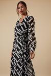 Wallis Tall Mono Geo Blouson Sleeve Wrap Midi Dress thumbnail 2