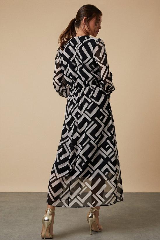 Wallis Tall Mono Geo Blouson Sleeve Wrap Midi Dress 3
