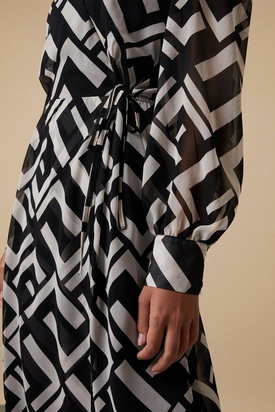Wallis Tall Mono Geo Blouson Sleeve Wrap Midi Dress 4