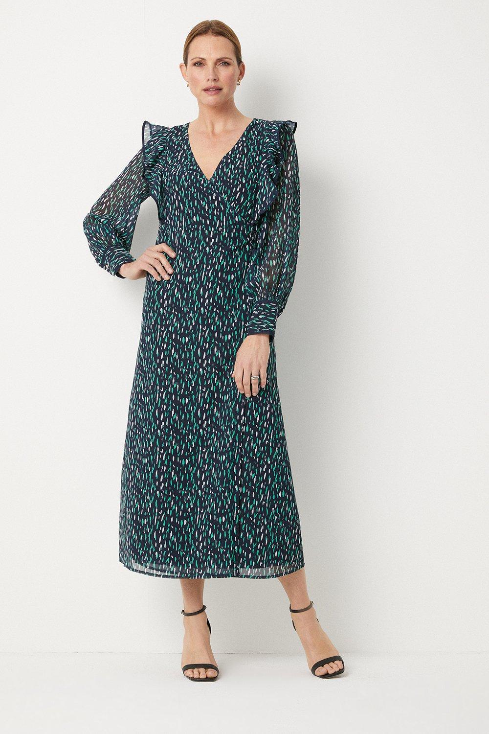 Womens Green And Navy Wrap Dress