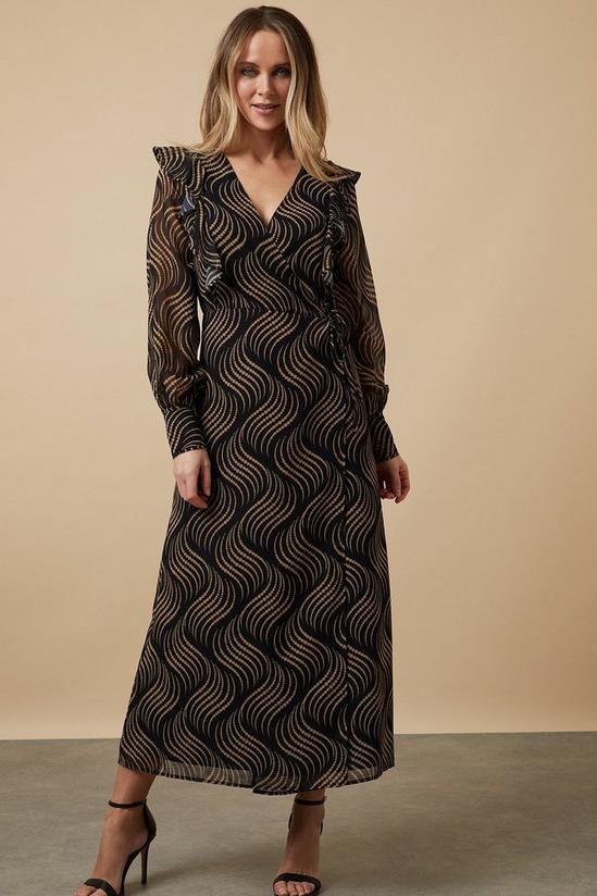 Wallis Black Abstract Spot Ruffle Front Wrap Midi Dress 2