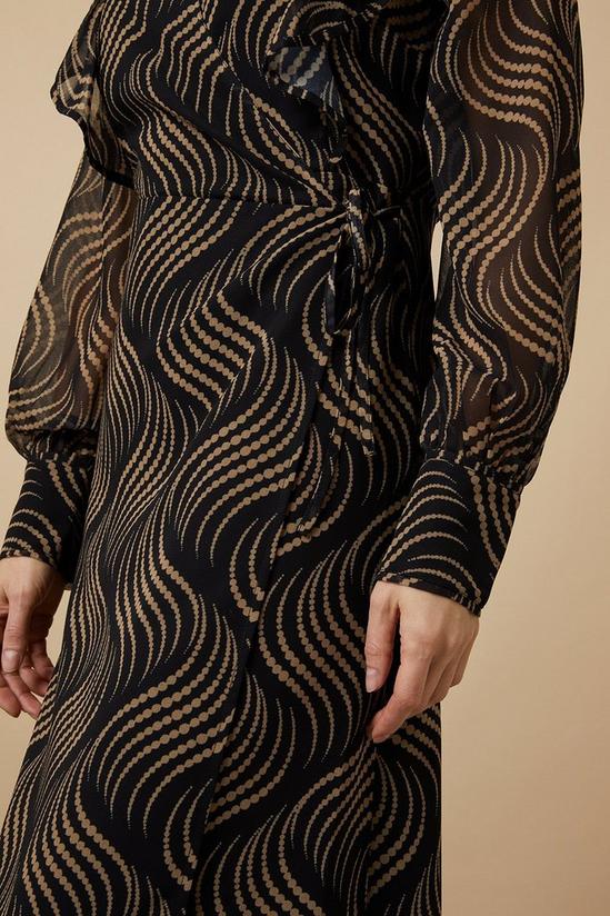 Wallis Black Abstract Spot Ruffle Front Wrap Midi Dress 6