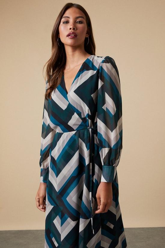 Wallis Green Geometric Blouson Sleeve Wrap Dress 2