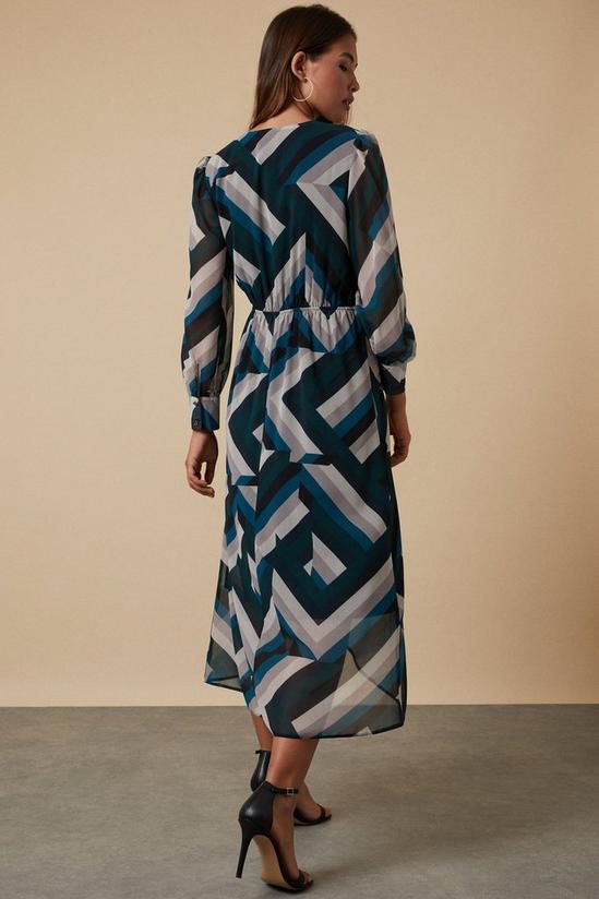 Wallis Green Geometric Blouson Sleeve Wrap Dress 3
