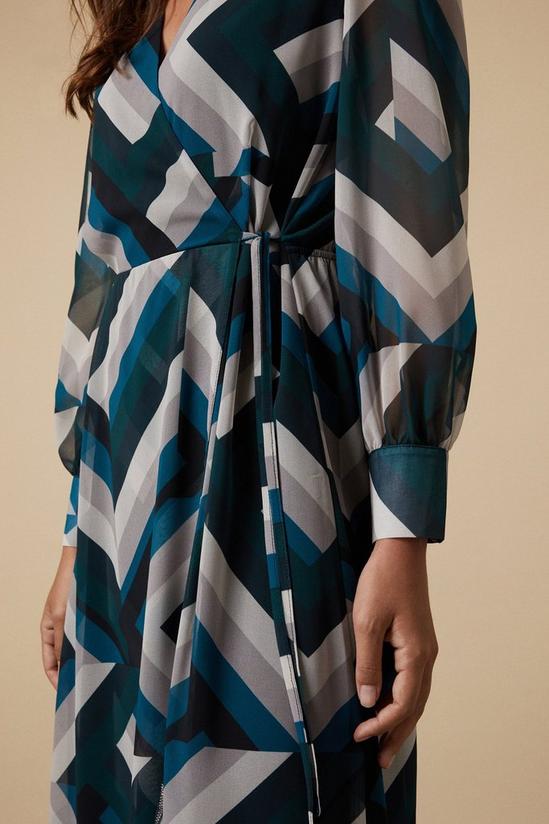 Wallis Green Geometric Blouson Sleeve Wrap Dress 4