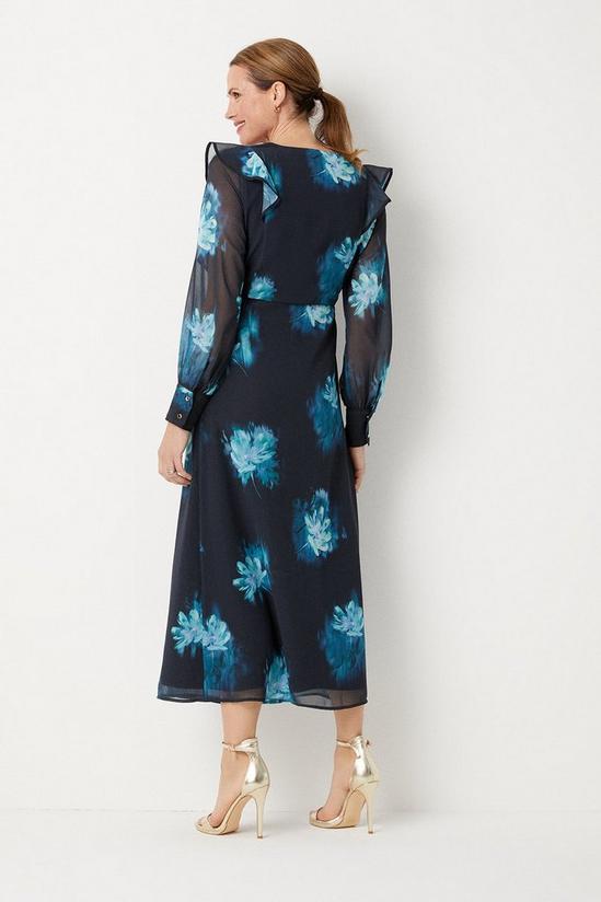 Wallis Teal Blurred Floral Ruffle Neck Wrap Midi Dress 3