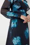 Wallis Teal Blurred Floral Ruffle Neck Wrap Midi Dress thumbnail 6