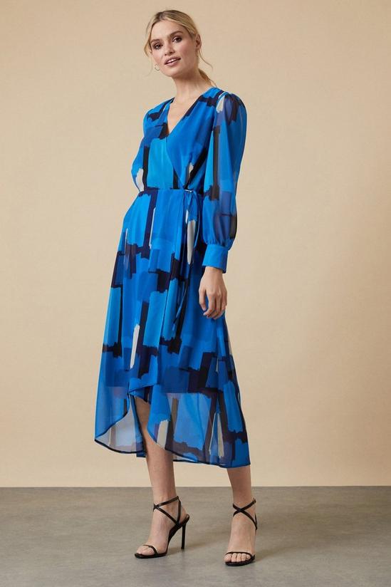 Wallis Blue Abstract Blouson Sleeve Wrap Dress 2