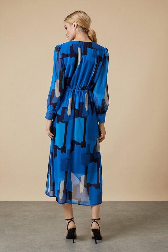 Wallis Blue Abstract Blouson Sleeve Wrap Dress 3