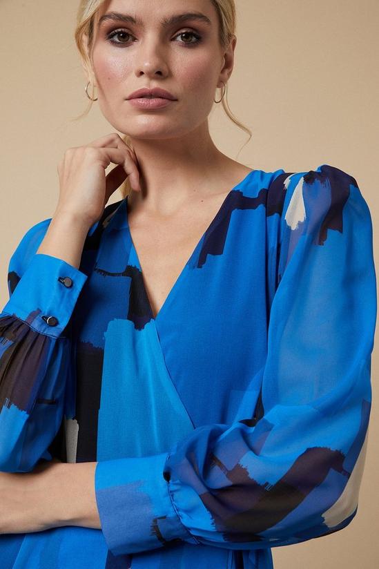 Wallis Blue Abstract Blouson Sleeve Wrap Dress 4