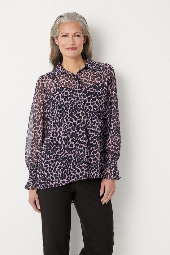 Wallis Blush Leopard Shirred Cuff Shirt 1