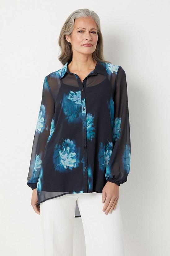 Wallis Teal Blurred Floral Button Through Shirt 1
