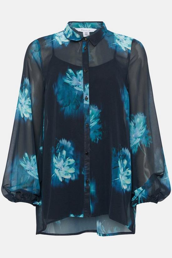 Wallis Teal Blurred Floral Button Through Shirt 5