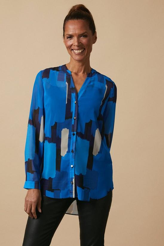 Wallis Blue Abstract High Low Hem Shirt 1