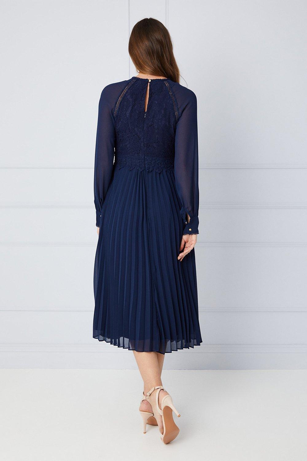 Lace insert pleated midi dress sale