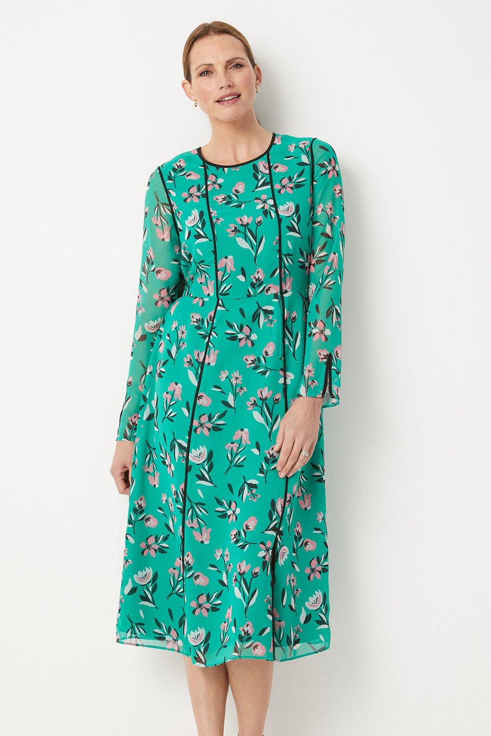 Green floral sales print midi dress