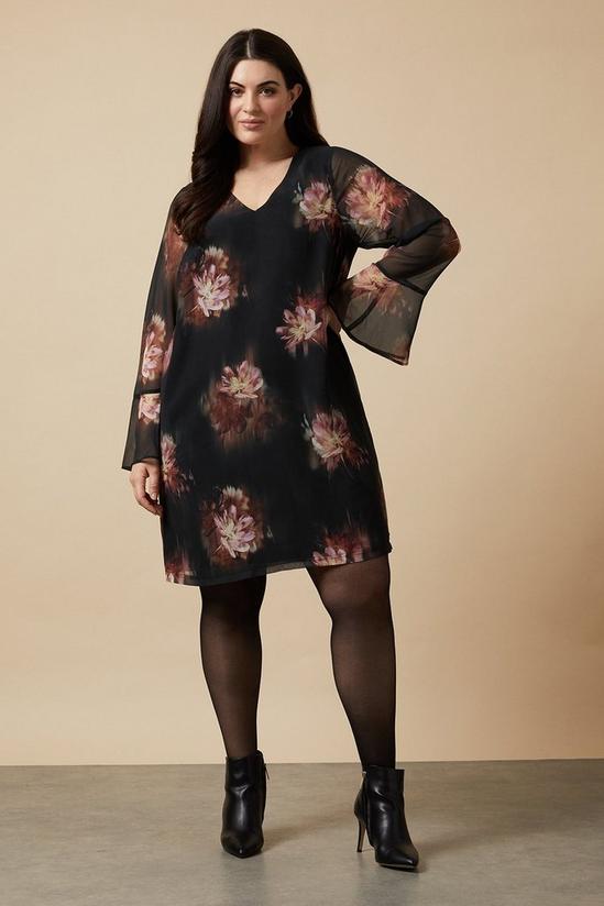 Wallis Curve Blurred Floral Ruffle Sleeve Shift Dress 2
