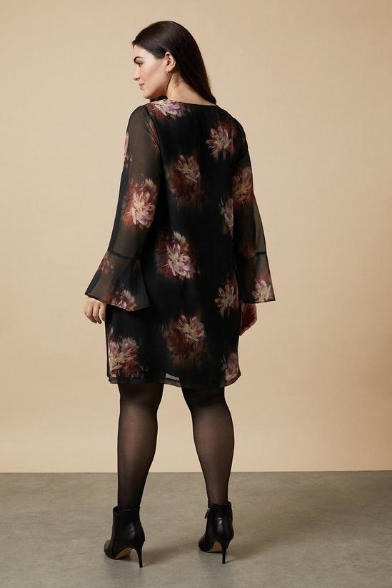 Wallis Curve Blurred Floral Ruffle Sleeve Shift Dress 3