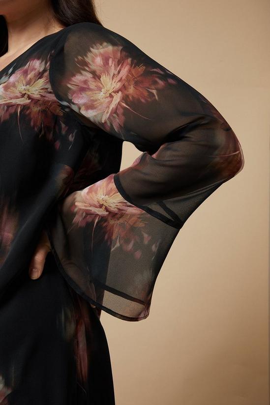 Wallis Curve Blurred Floral Ruffle Sleeve Shift Dress 6