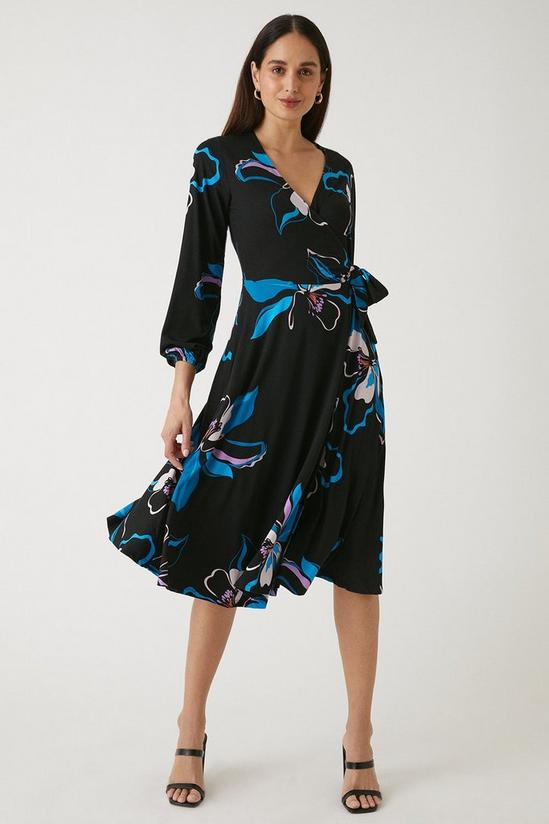 Wallis Blue Floral Jersey Wrap Midi Dress 1