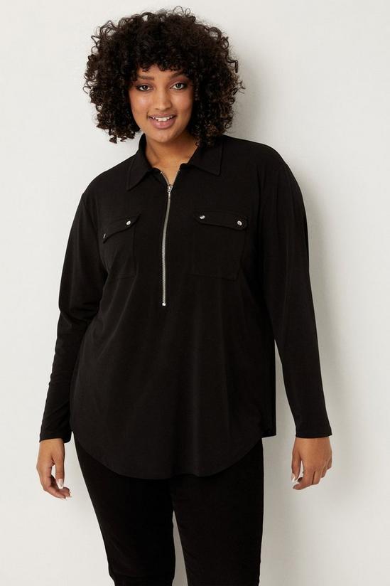 Wallis Curve Black Jersey Pocket Detail Shirt 1