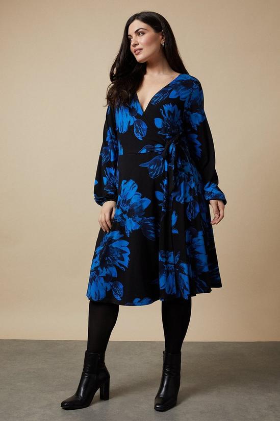 Wallis Curve Blue Floral Jersey Wrap Midi Dress 1