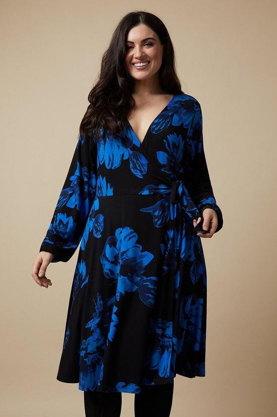 Wallis Curve Blue Floral Jersey Wrap Midi Dress 2