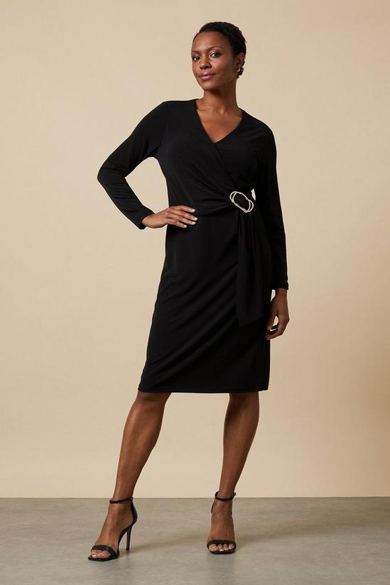 Wallis Black Buckle Jersey Wrap Midi Dress 1