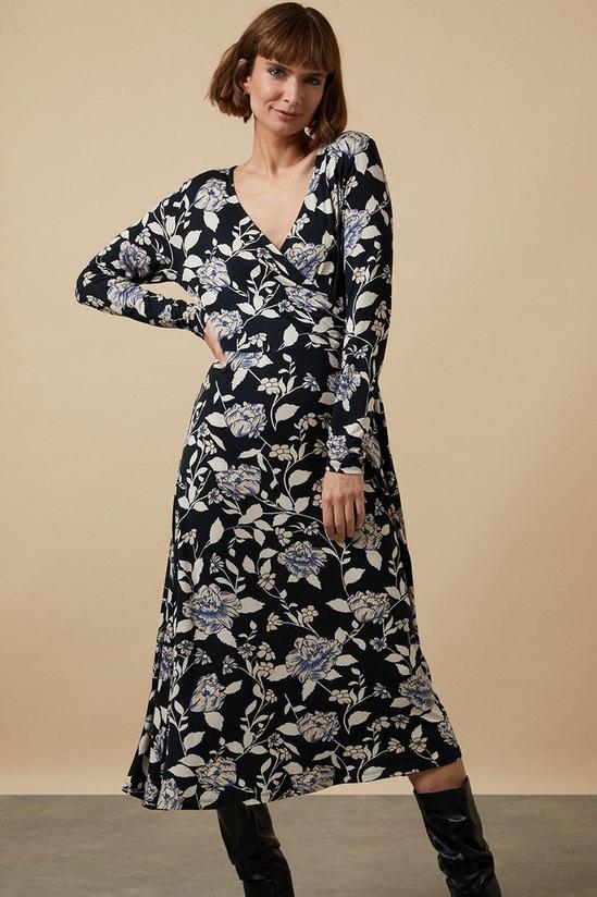 Wallis Mono Floral Jersey Wrap Dress 1