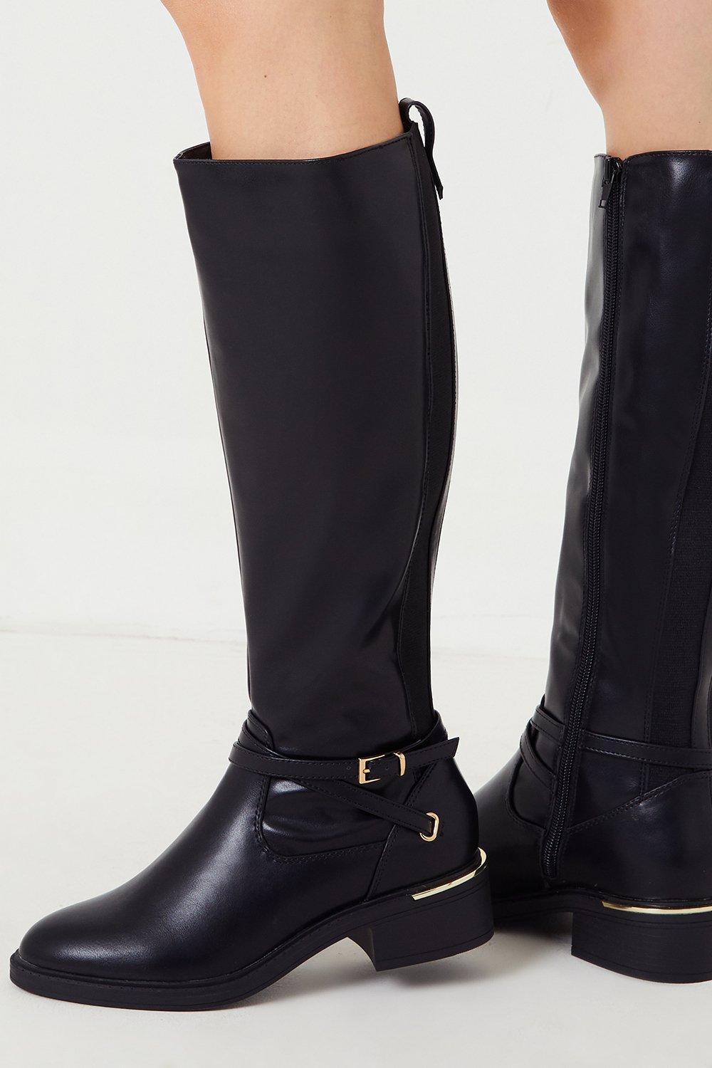 Womens Hana Ankle Strap Detail Knee High Boots