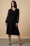 Wallis Petite Black Lace Sleeve Belted Jersey Midi Dress thumbnail 1