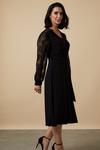 Wallis Petite Black Lace Sleeve Belted Jersey Midi Dress thumbnail 2