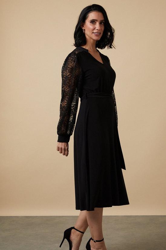 Wallis Petite Black Lace Sleeve Belted Jersey Midi Dress 2