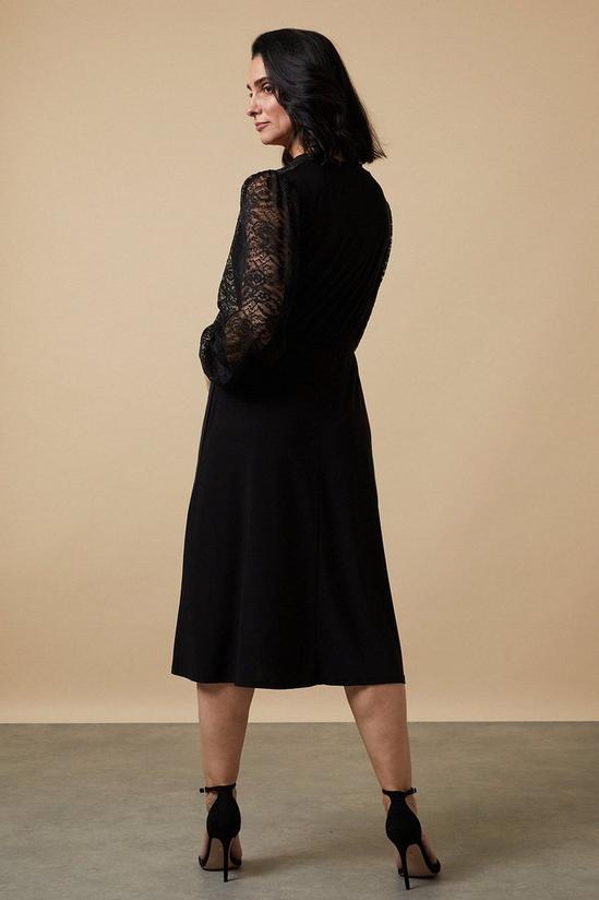 Wallis Petite Black Lace Sleeve Belted Jersey Midi Dress 3