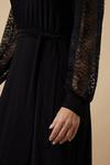 Wallis Petite Black Lace Sleeve Belted Jersey Midi Dress thumbnail 6