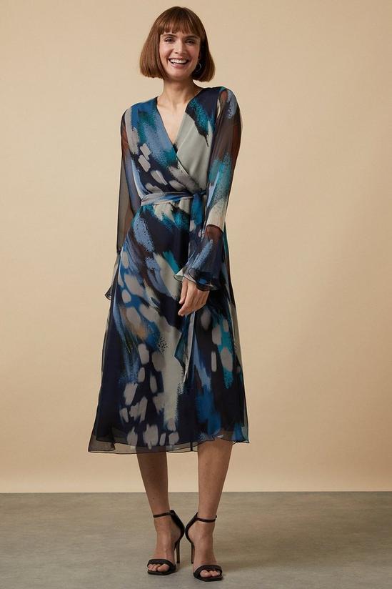 Wallis Teal Abstract Belted Wrap Midi Dress 2