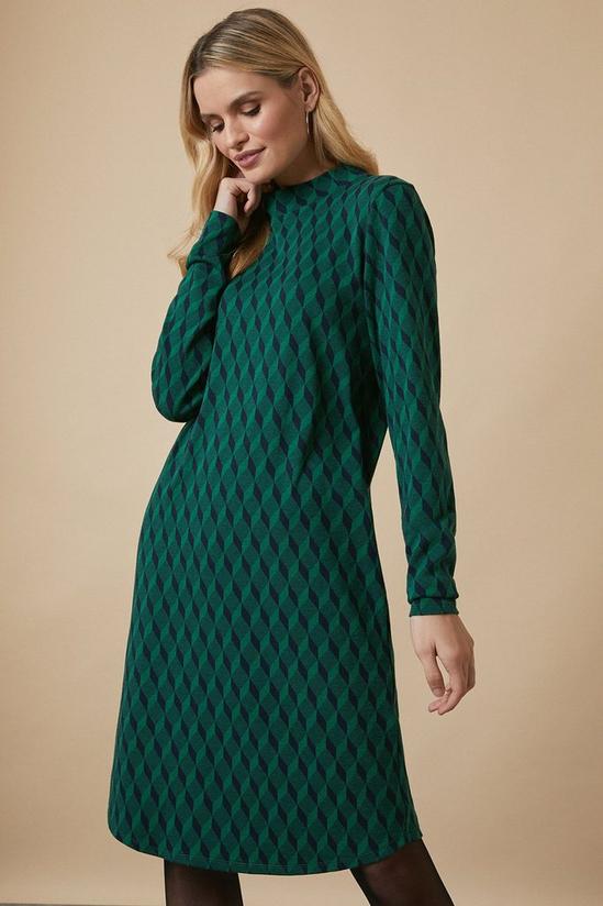 Wallis Tall Green Geo Jacquard High Neck Dress 2