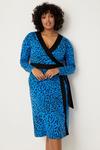 Wallis Curve Blue Animal Jersey Wrap Belted Midi Dress thumbnail 2