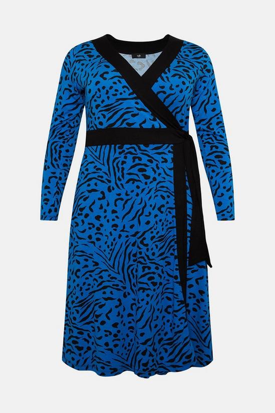 Wallis Curve Blue Animal Jersey Wrap Belted Midi Dress 5