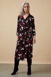 Wallis Black Floral Wrap Jersey Shirt Midi Dress thumbnail 1