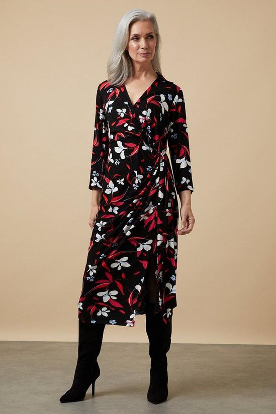 Wallis Black Floral Wrap Jersey Shirt Midi Dress 1