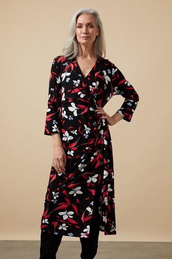 Wallis Black Floral Wrap Jersey Shirt Midi Dress 2