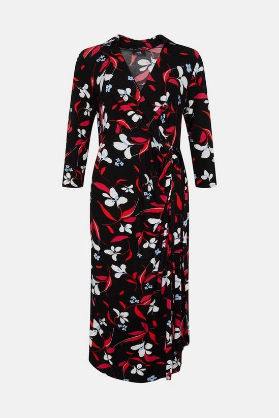 Wallis Black Floral Wrap Jersey Shirt Midi Dress 5