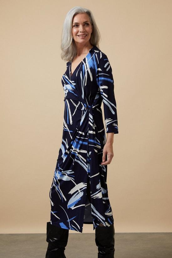 Wallis Blue Brushstroke Wrap Jersey Shirt Midi Dress 1