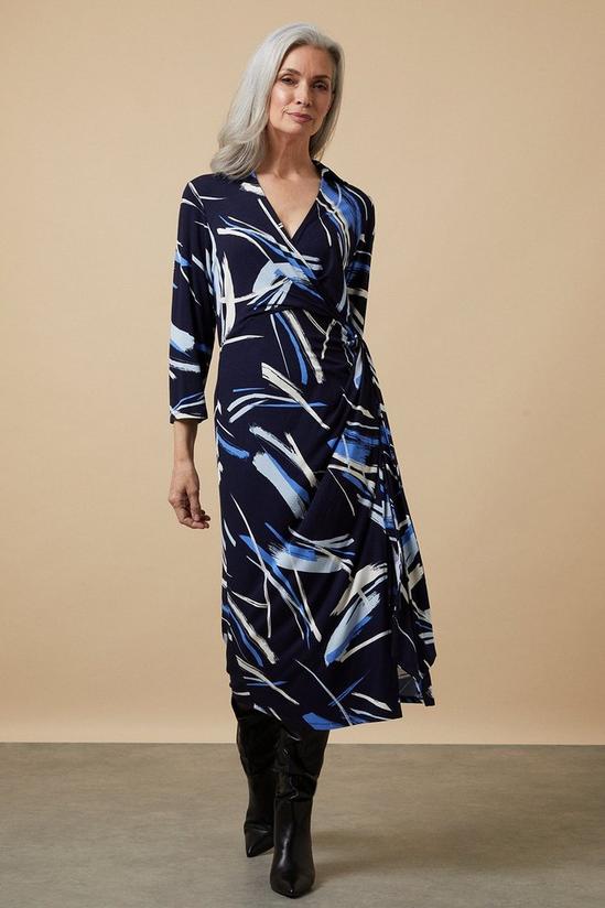 Wallis Blue Brushstroke Wrap Jersey Shirt Midi Dress 2